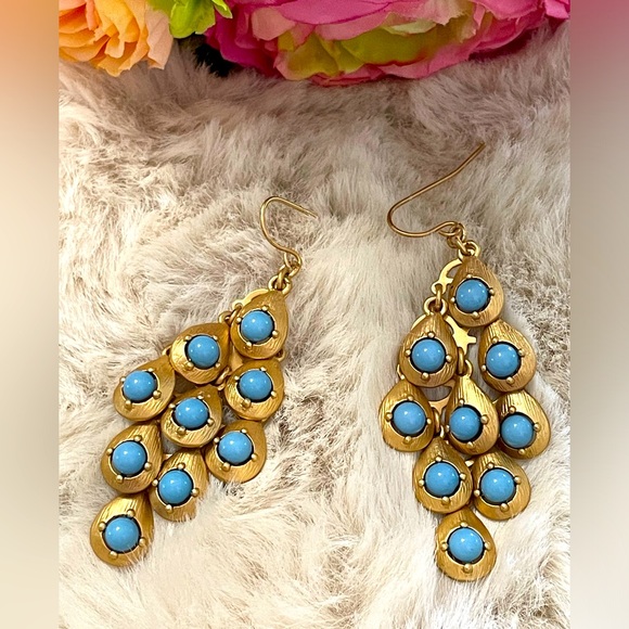 Darling Cascade Gold Faux Turquoise Stones Earrings - Picture 5 of 11